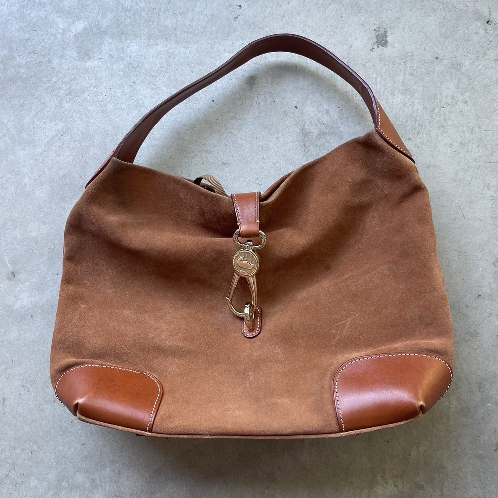 Dooney And Bourke Logo‎ Lock Shoulder Bag Brown Suede Purse